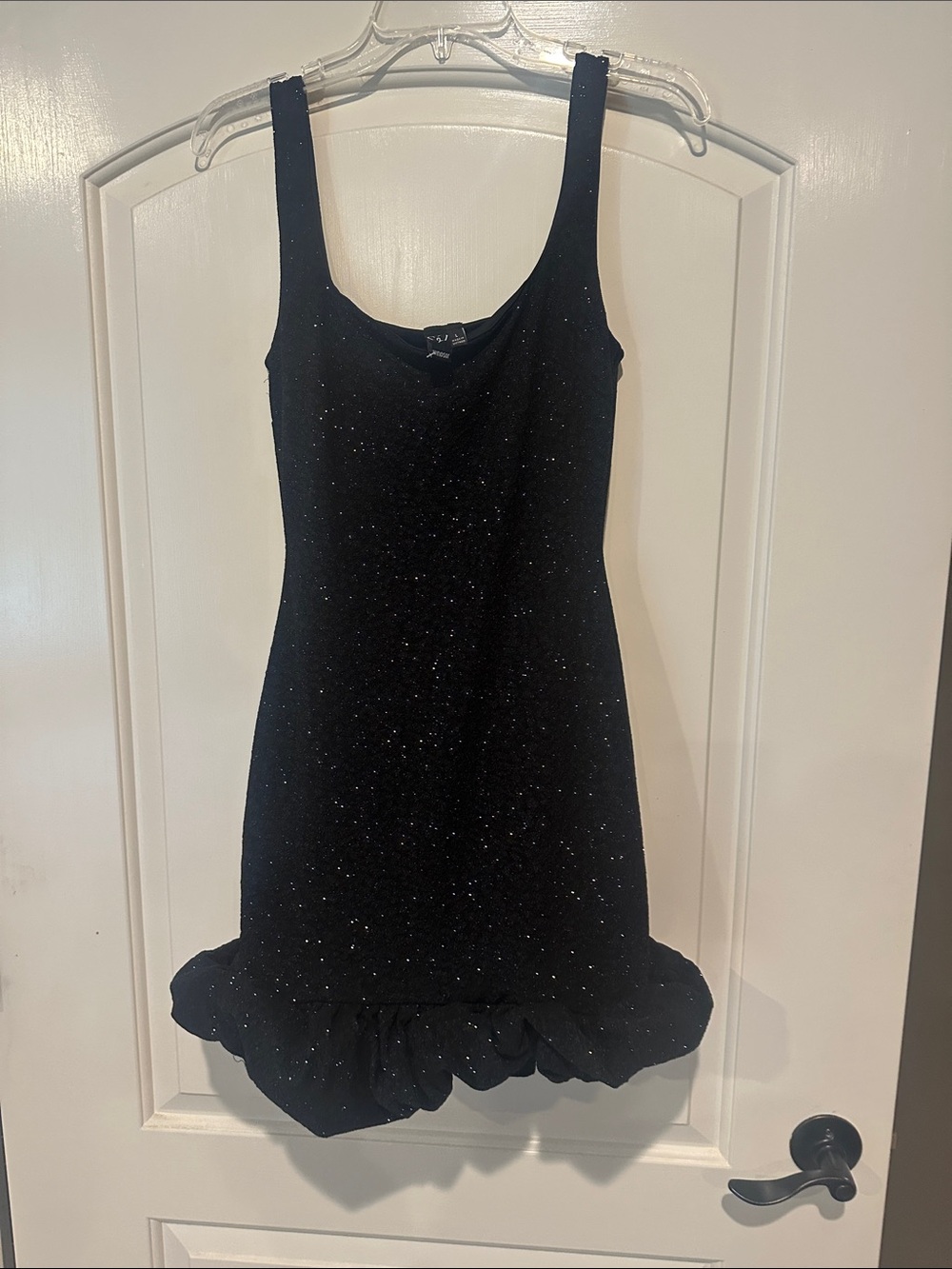 Black Sparkle Ruffle Hem Mini Dress